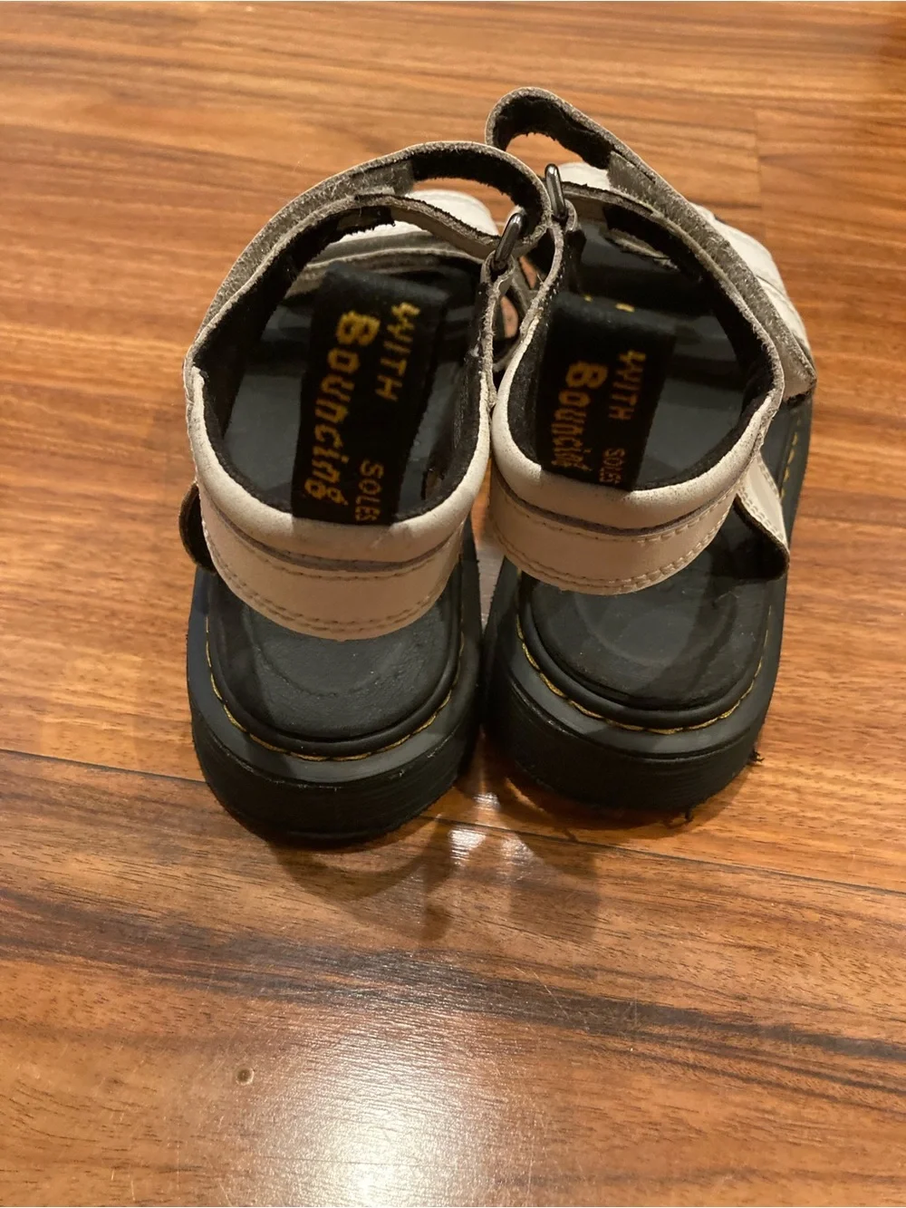 Dr. Martens Kids White & Black Triple-Strap Leather Sandals SZ 4